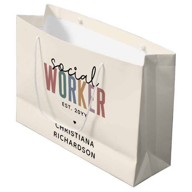 Custom Name Social Worker graduation Gifts Large Gift Bag (Front Angled)