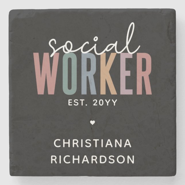 Custom Name Social Worker graduation Gifts Stone Coaster (Front)