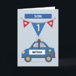 Custom Name Son 1st Birthday Blue Police Car Card<br><div class="desc">Make your son's 1st birthday a memorable one by giving him this card. After some years he will be running to you to share that on his very first birthday,  there was a police car that sent him greetings. And that his name was on the side of the car.</div>