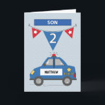 Custom Name Son 2nd Birthday Blue Police Car Card<br><div class="desc">You know very well that your son is very fond of police cars,  whatever colour they are. This blue police cars will surely be enough to make him happy when you give him this card once he celebrates his 2nd birthday that will be happening soon.</div>