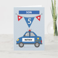 Custom Name Son 5th Birthday Blue Police Car