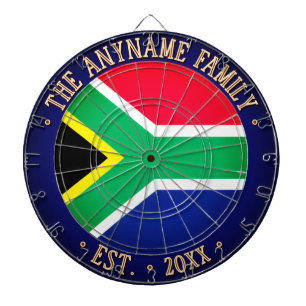Custom Name SOUTH AFRICA FLAG Dark Navy Border Dartboard