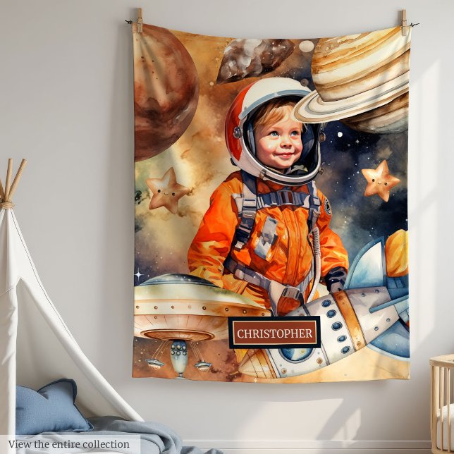 Custom Name Space Blanket Astronaut Planets Boys (Custom Name Space Blanket Astronaut Planets Boys)