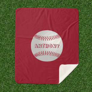 Custom Name Sports Theme Red Baseball Blanket