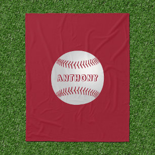 Custom Name Sports Theme Red Baseball Blanket