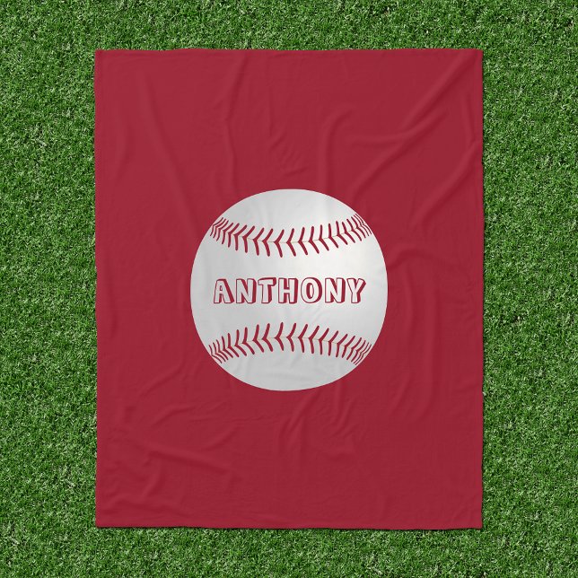 Custom Name Sports Theme Red Baseball Blanket (Creator Uploaded)