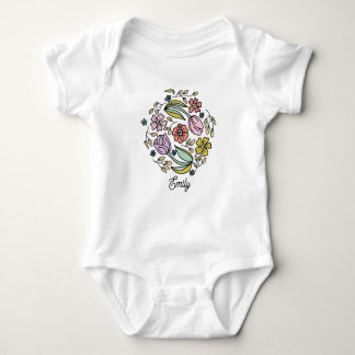 Custom name spring flower illustration Easter time Baby Bodysuit