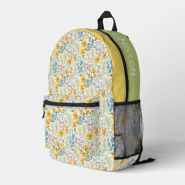 Custom Name Spring Flowers Pattern Printed Backpack (Back Corner Right)