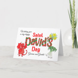 Custom Name St David's Day Welsh Symbols Card