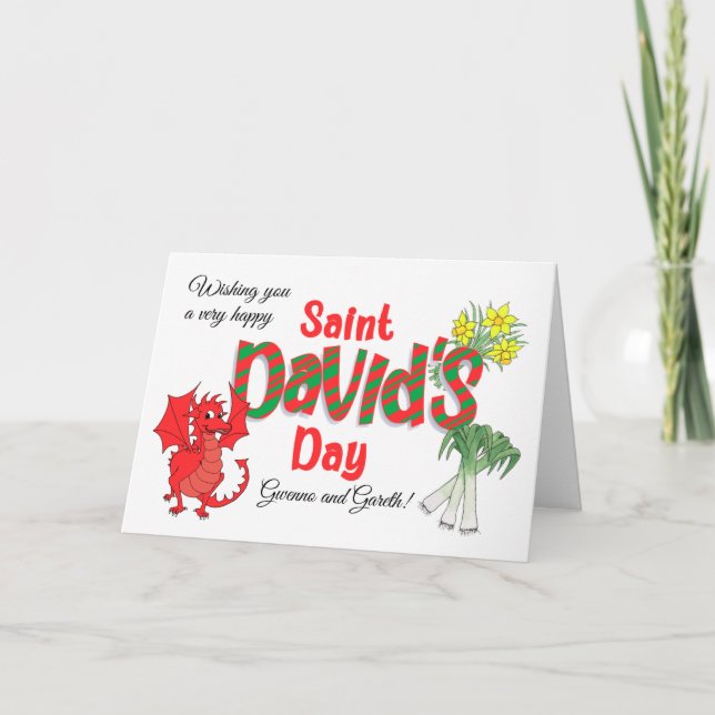Custom Name St David's Day Welsh Symbols Card (Front)