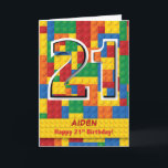 Custom Name Stacking Blocks 21st Birthday Card<br><div class="desc">Celebrate a milestone in a fun and creative way with this unique 21st birthday card! Featuring a vibrant surface of colorful stacking blocks, the number 21 stands raised above the rest, symbolizing the excitement of reaching adulthood. The front includes a customizable name, making it a one-of-a-kind keepsake for the birthday...</div>
