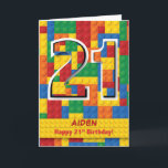 Custom Name Stacking Blocks 21st Birthday Card<br><div class="desc">Celebrate a milestone in a fun and creative way with this unique 21st birthday card! Featuring a vibrant surface of colorful stacking blocks, the number 21 stands raised above the rest, symbolizing the excitement of reaching adulthood. The front includes a customizable name, making it a one-of-a-kind keepsake for the birthday...</div>