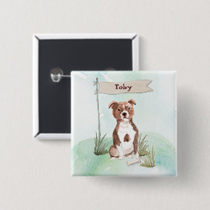Custom Name Staffordshire Bull Terrier Pet Dog 15 Cm Square Badge