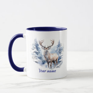 Custom Name Stag Deer Winter Snow Forest Animal Mug