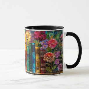 Custom Name Stained Glass Floral Book Lover Mug