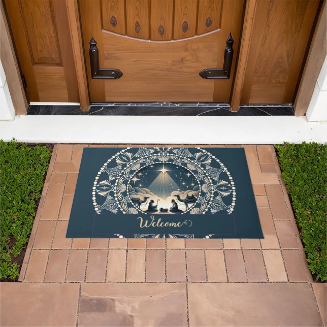 Custom Name Star of Wonder Nativity Dot Mandala Doormat (Outdoor)