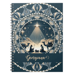 Custom Name Star of Wonder Nativity Dot Mandala Notebook