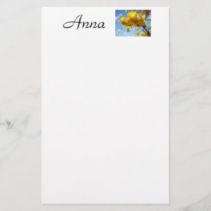 Custom Name stationery Yellow Tiger Flowers Floral