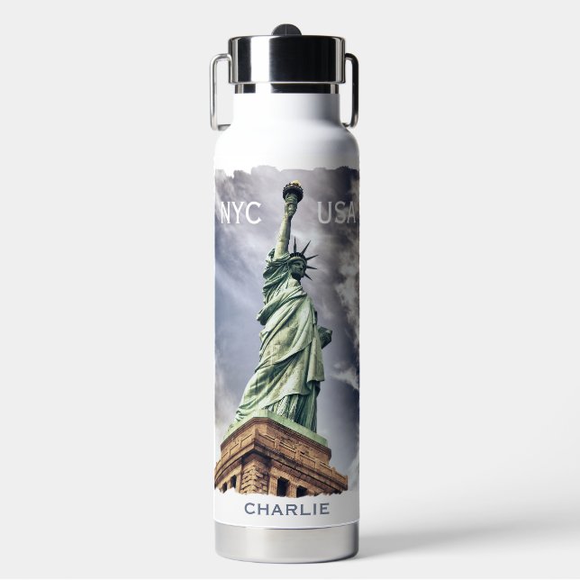 Custom name Statue of Liberty Water Bottle (Front)
