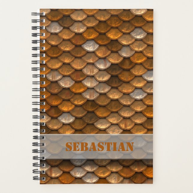 Custom Name Steampunk Metallic Bronze Scales Planner (Front)
