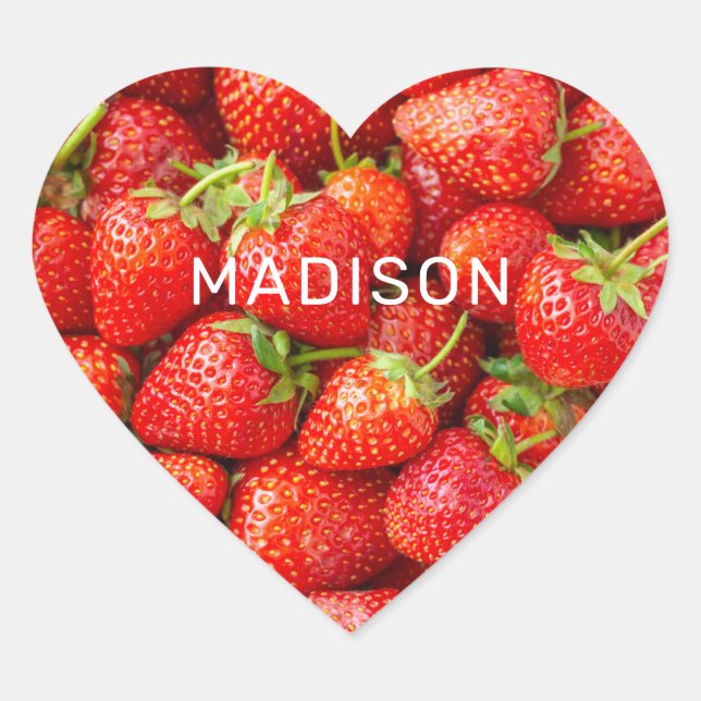 Custom Name Strawberries Heart Sticker (Front)
