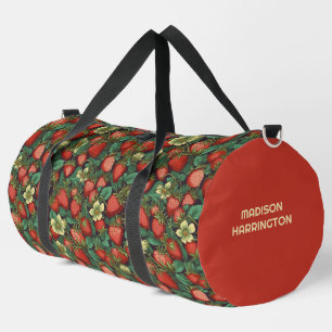 Custom Name Strawberries Pattern Duffle Bag