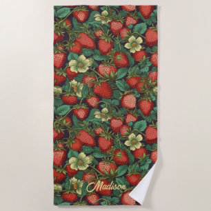 Custom Name Strawberry Pattern Beach Towel