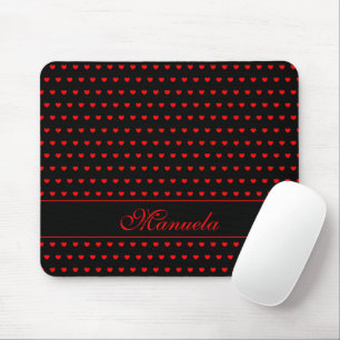 Custom Name - Striking Red Hearts Pattern On Black Mouse Pad