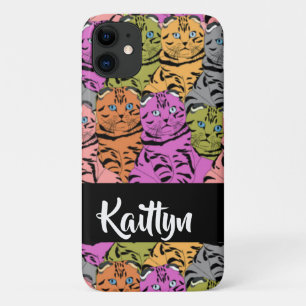 Custom name stripe kitties iPhone 11 case