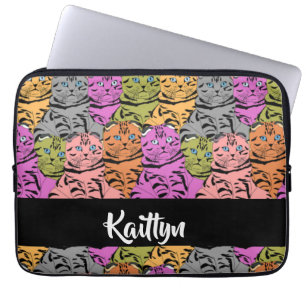 Custom name stripe kitties laptop sleeve