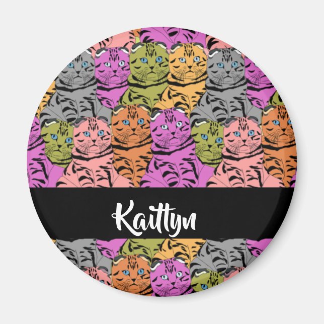 Custom name stripe kitties magnet (Front)