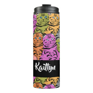 Custom name stripe kitties thermal tumbler