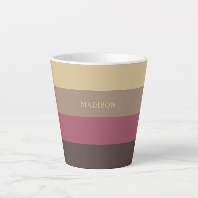 Custom Name Stripes Pattern Latte Mug (Front)