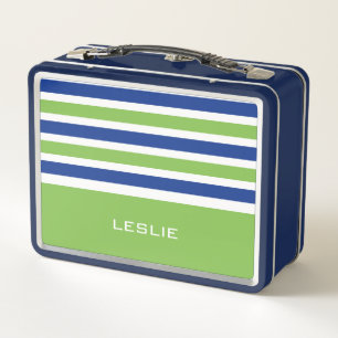 Custom Name Stripes Pattern Metal Lunch Box