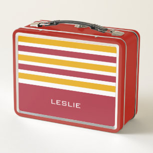 Custom Name Stripes Pattern Metal Lunch Box