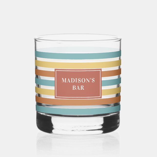 Custom Name Stripes Pattern Whiskey Glass (Left)