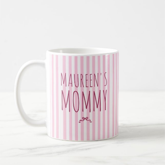 Custom Name Stripes Pattern With Bow Coffee Mug (Left)