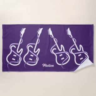 Custom Name Stylised Guitar Beach Towel