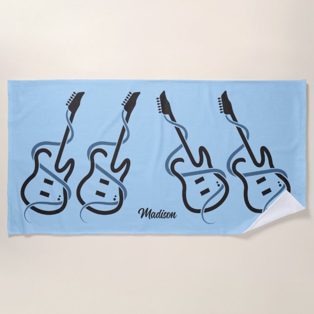 Custom Name Stylised Guitar Beach Towel (Front)