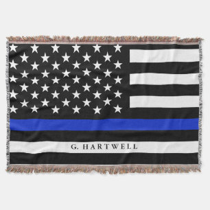 Custom Name Stylised Police American Flag Throw Blanket