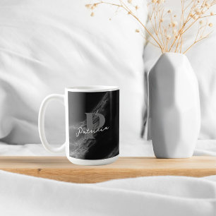 Custom Name Stylish Beverage Marble Black Coffee Mug