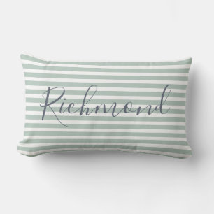 Custom Name Stylish Green & White Stripes Pattern Lumbar Cushion