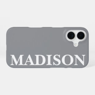 Custom Name Stylish Modern Minimal Dark Grey Color iPhone 16 Case
