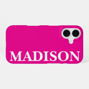 Custom Name Stylish Modern Minimal Hot Pink Colour iPhone 16 Case