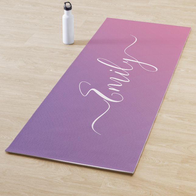 Custom Name Stylish Script Swirls Ombre Gradient  Yoga Mat (In Situ)
