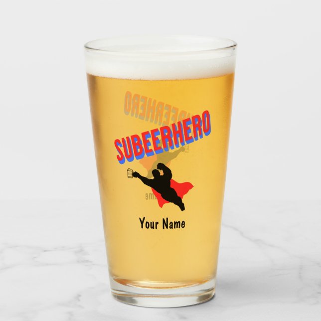 Custom Name Subeerhero Funny Pint Beer Glass (Front Filled)