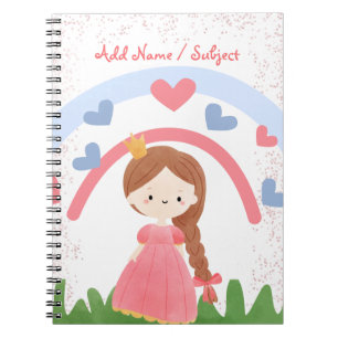 Custom Name/Subject Cute Rainbow Love Princess Notebook