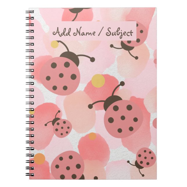 Custom Name/Subject Ladybug Pastel Watercolour Notebook (Front)