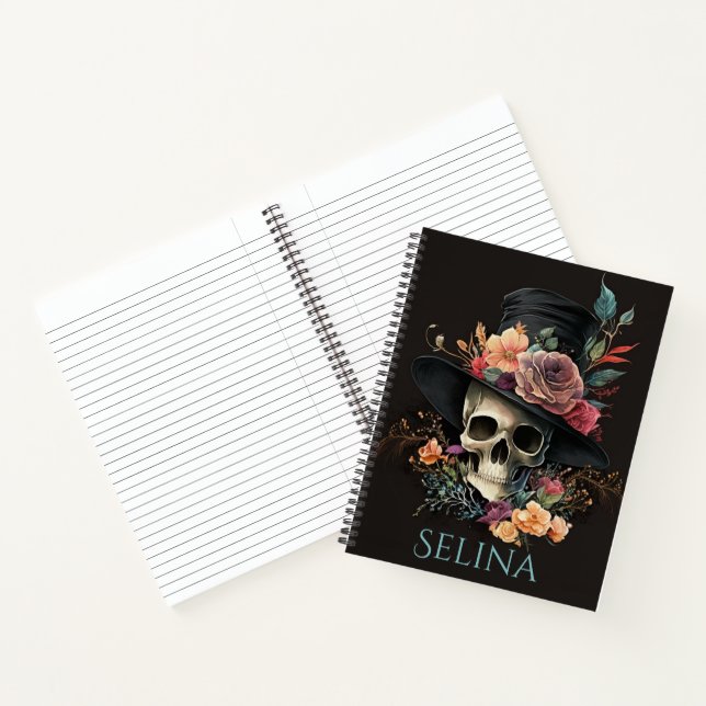 Custom Name Sugar Skull Notebook, Personalised Notebook (Inside)