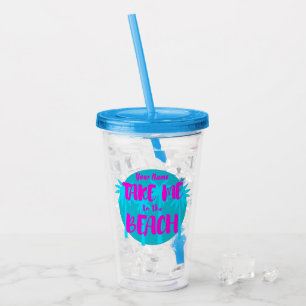 Custom Name Summer Beach Vacation Blue Purple Acrylic Tumbler